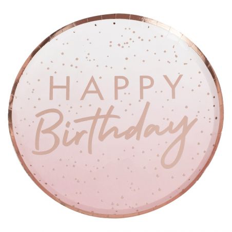 assiette ombrée rose gold happy birthday lot de 8