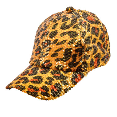 Couleur de Nuit - Casquette à sequins léopard orange