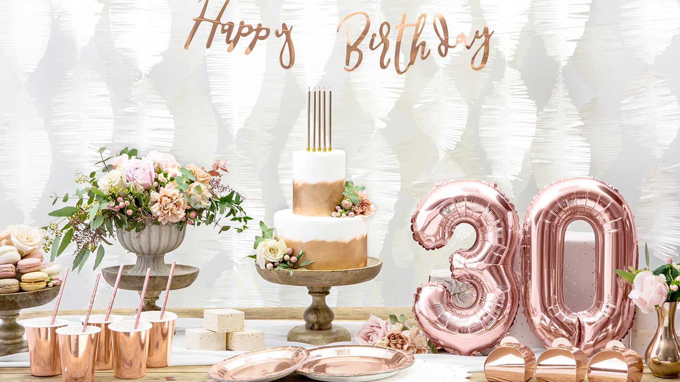Décoration de Gâteau en Or et Argent, Banderole Joyeux Anniversaire,  Confettis en Or Rose, Ballon en